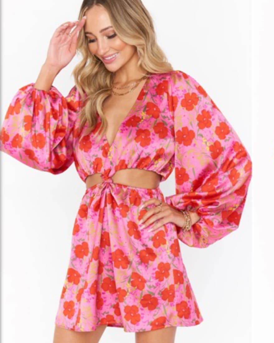 Pink Floral Long Sleeve Mini Dress - Image 1