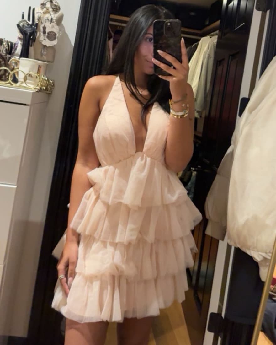 Elegant Light Pink Tulle Mini Dress - Image 2