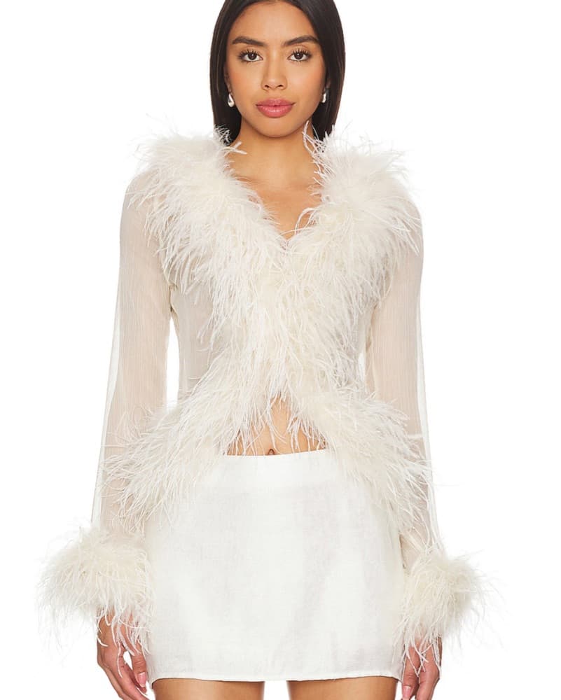 Gigi Feather Blouse Ivory XS - Image 1