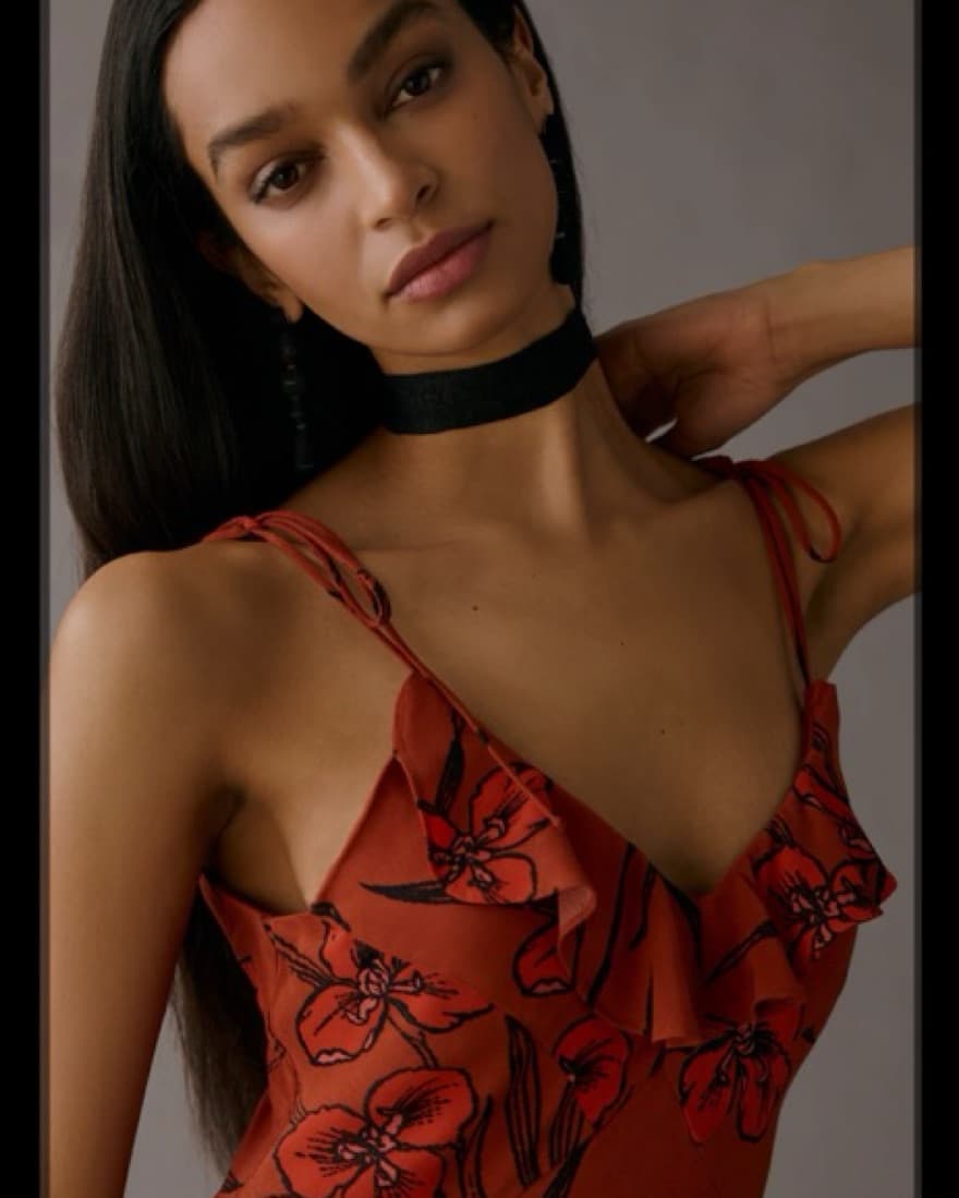 Anthropologie Red Ruffled V-neck Slip - Image 2