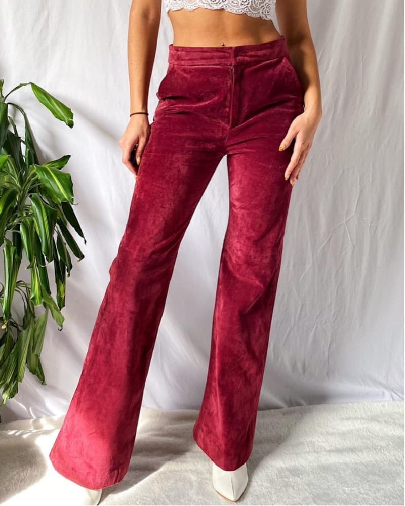 Anthropologie Burgundy Suede Flare Pants - Image 1