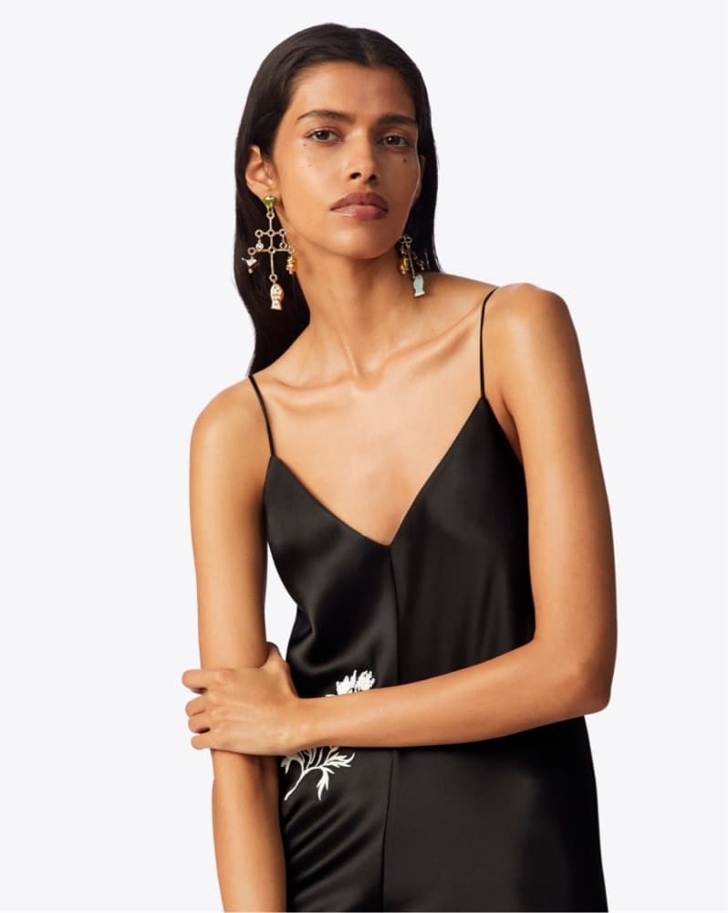 Tory Burch Embroidered Satin Slip Dress - Image 3