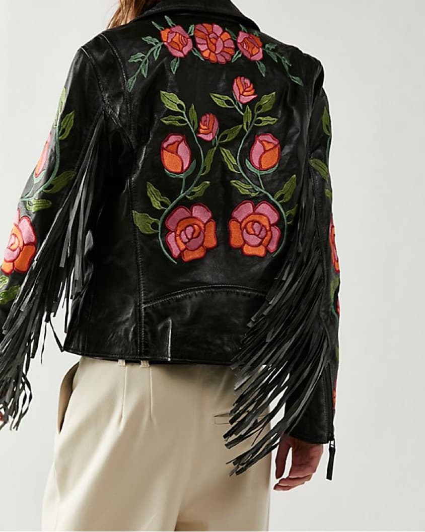 Free People Floral Leather Jacket - Image 1