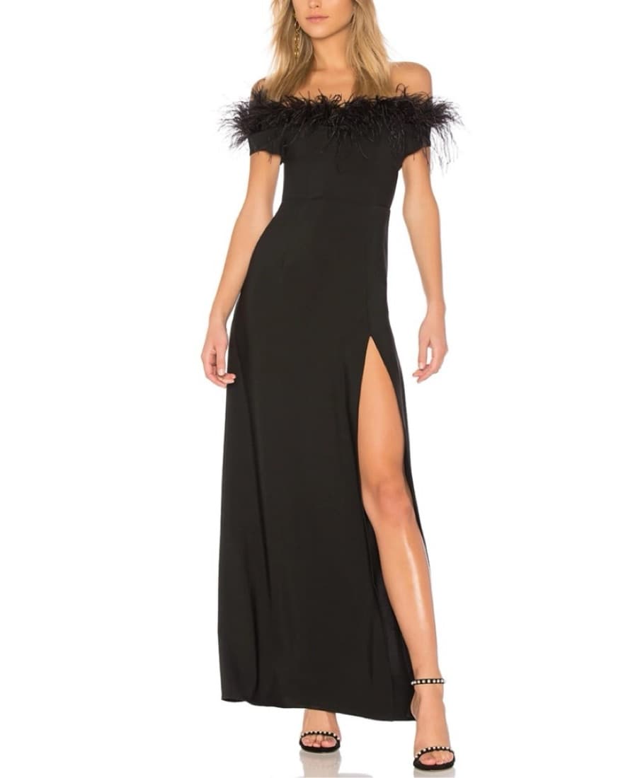 LPA Gown 626 Black With Feather Trim - Image 1