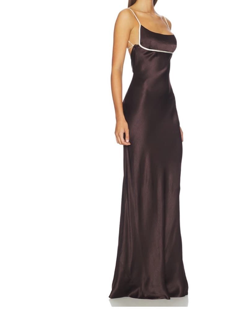 Brown Satin Backless Evening Dress - Image 1