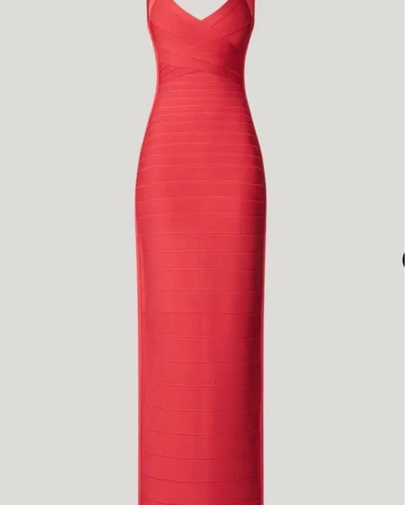 Herve Leger Red Bandage Maxi Dress  - Image 2