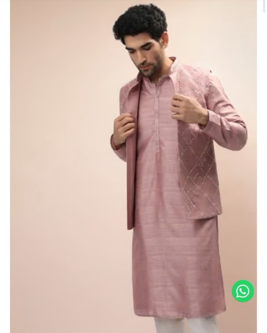 Mens Pink Nehru Jacket & Kurta Set  - Image 1