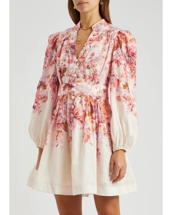ZIMMERMANN Devi Floral Mini Linen Dress - Image 1