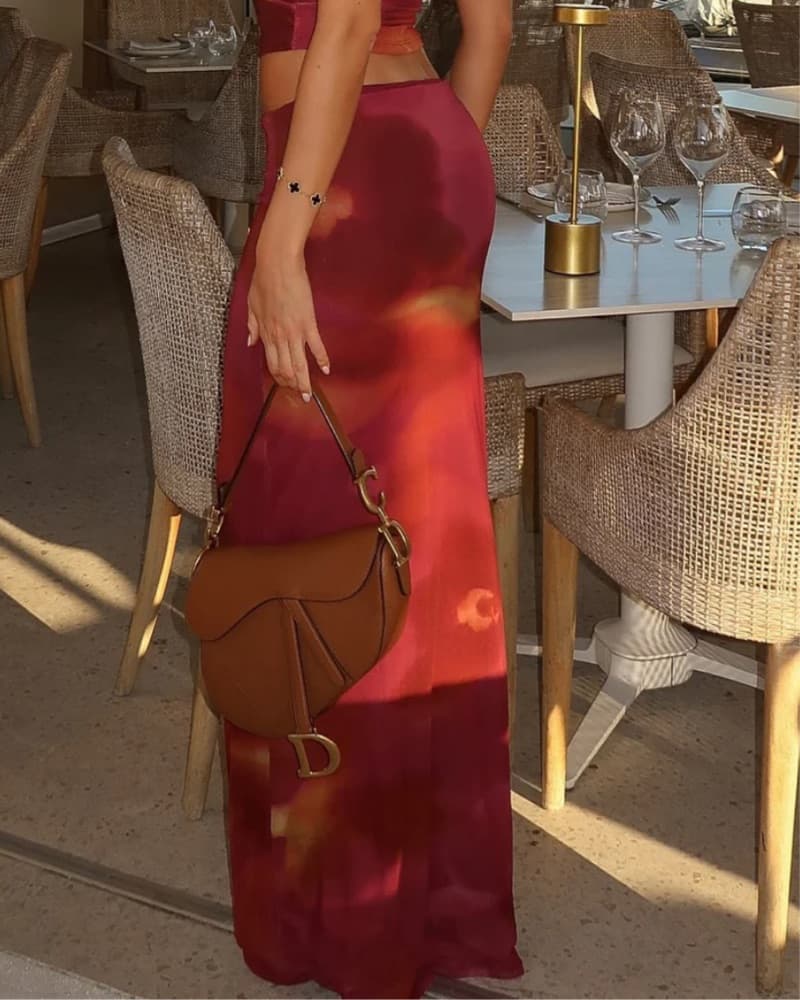 White Fox Maxi Skirt - Burgandy Pattern - Image 1