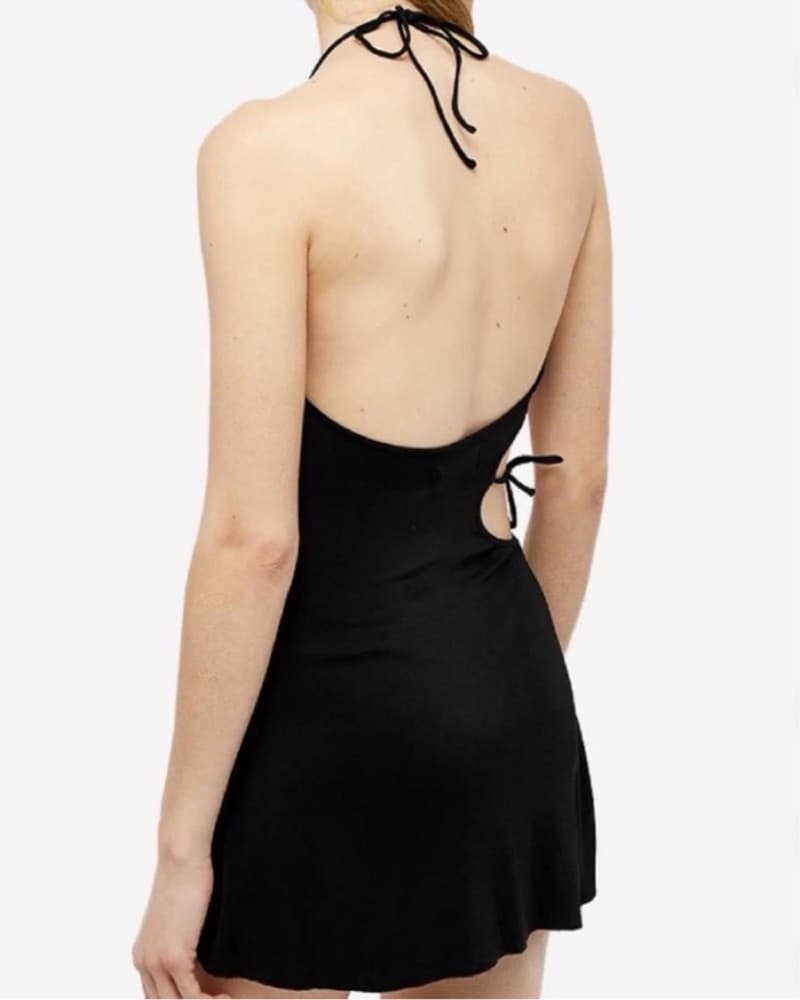 Black Tie Halter Cut Out Mini Dress - Image 4