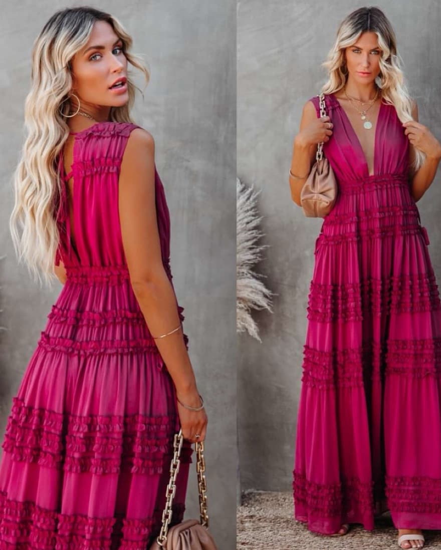 Magenta Tiered Maxi Dress - Image 1