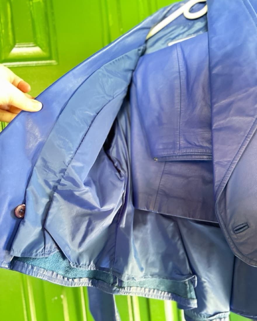 Blue Leather Vintage Skirt And Jacket - Image 3