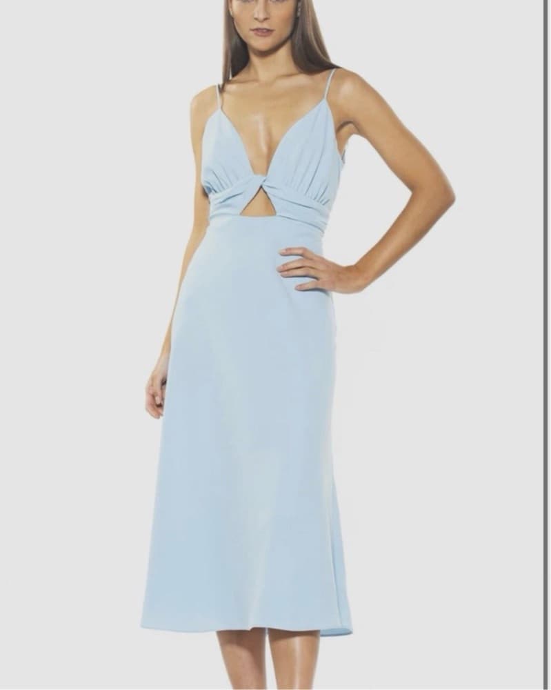 Elegant Sky Blue Cutout Midi Dress - Image 1
