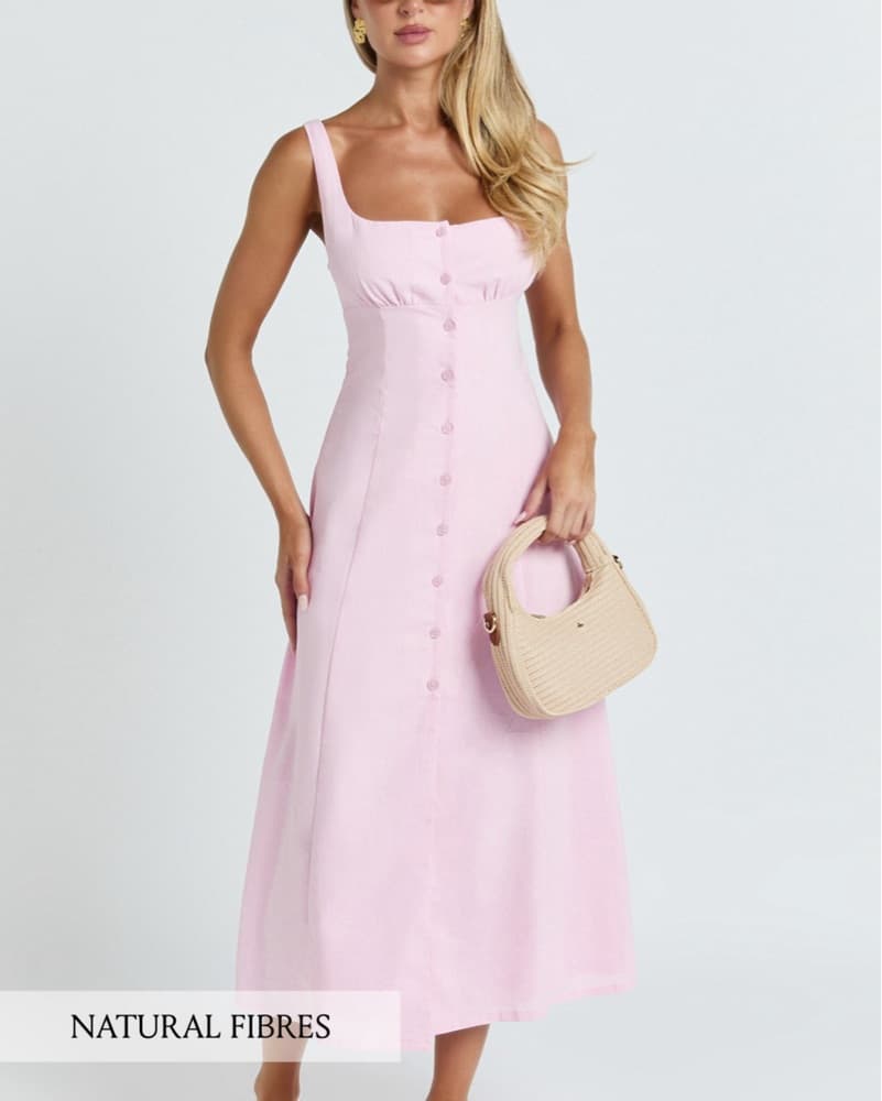 Button Front Tie-back Midi Dress Pink  - Image 5