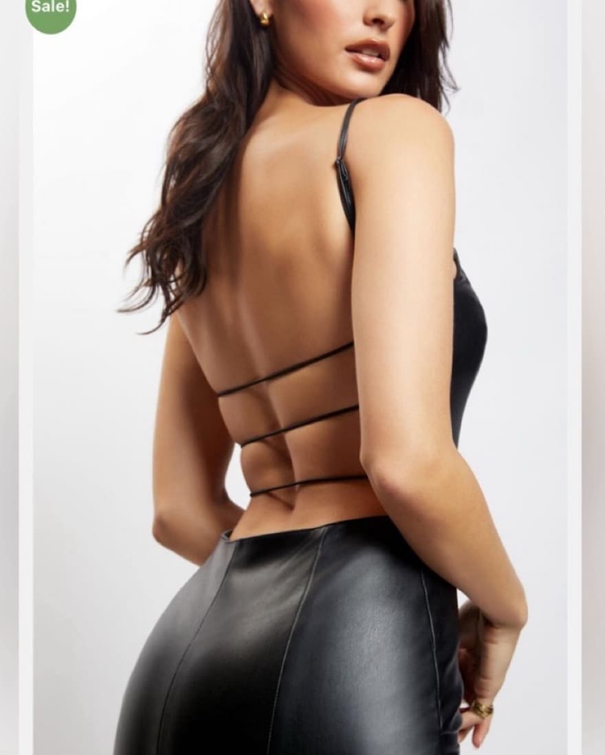 Meshki Faux Leather Black Dress  - Image 2