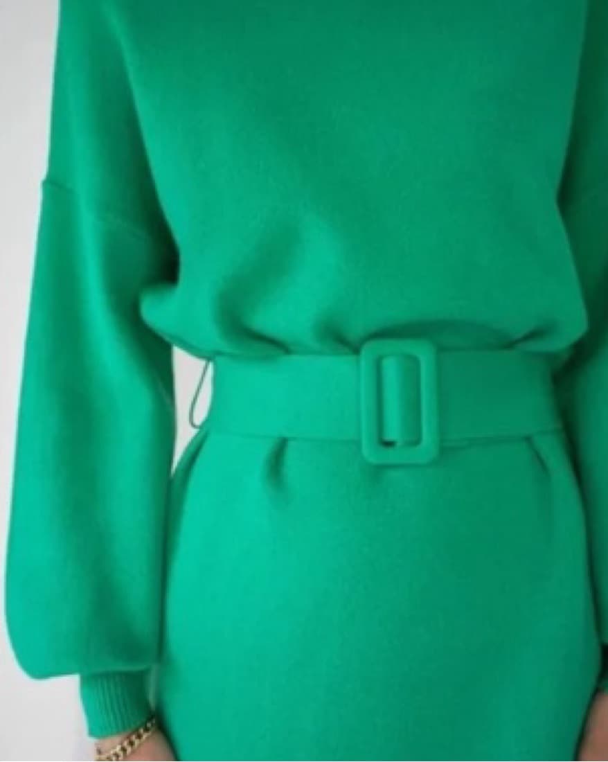 Coco Belted Mini Dress in Kelly Green - Image 2