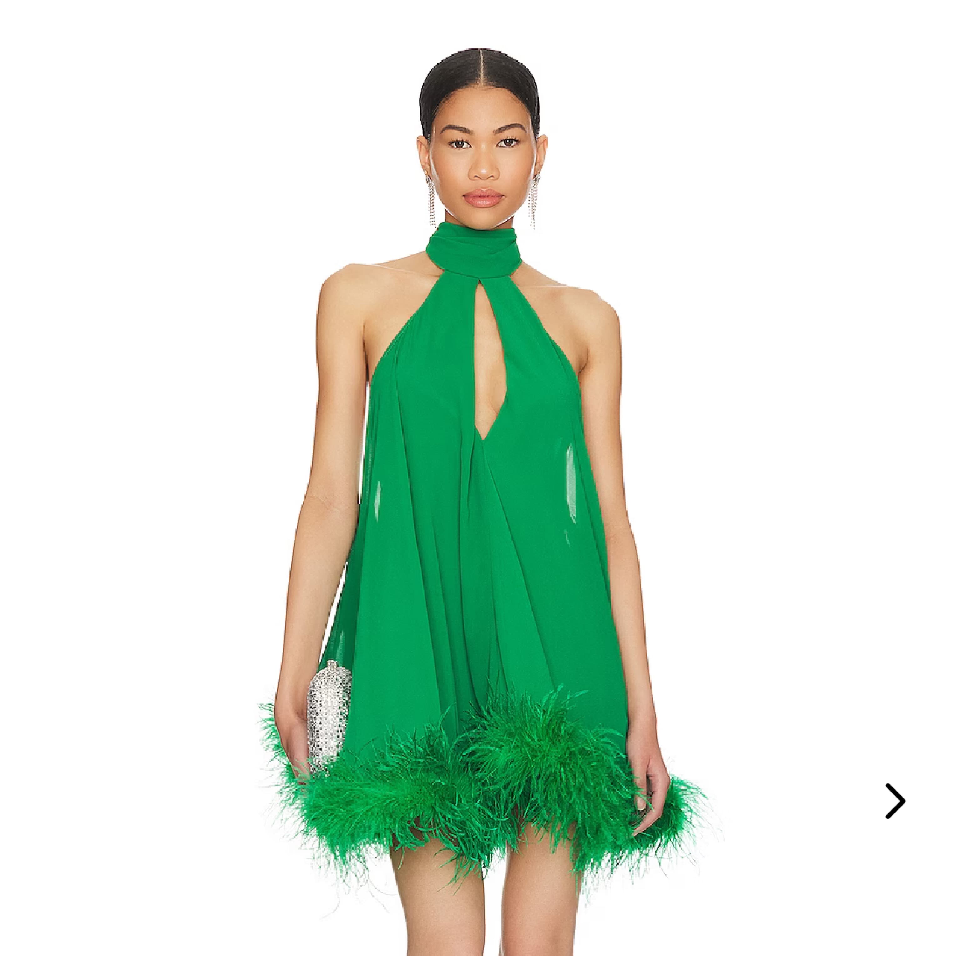 Green Dress with Ostrich Feathers - Image 1