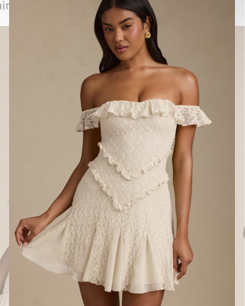 Oh Polly Ivory Lace Off-Shoulder Dress - Image 2
