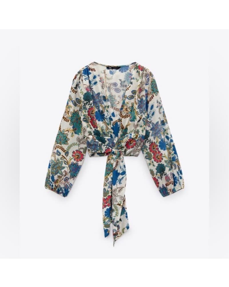 Vibrant Floral Wrap Blouse - Image 5