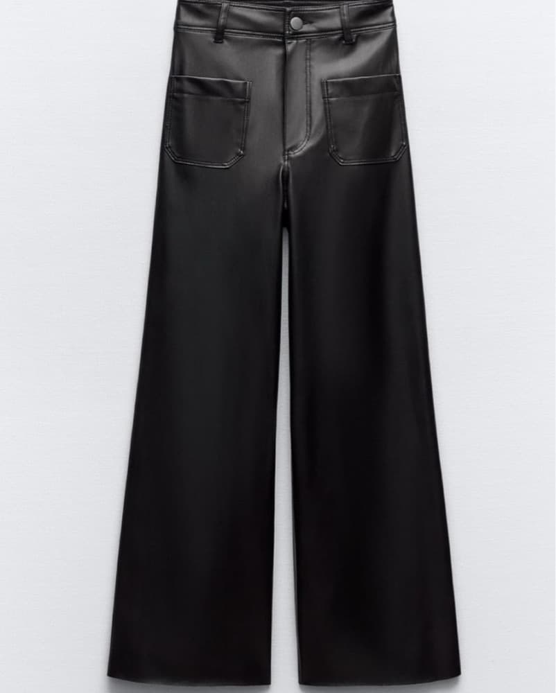 Zara Wide Leg Black Leather Pants - Image 1