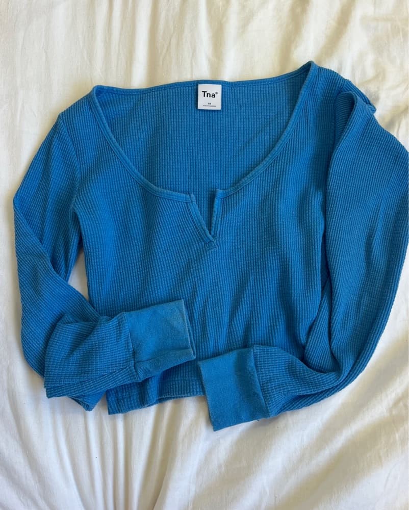 TNA Blue Knit Waffle Tank - Image 1