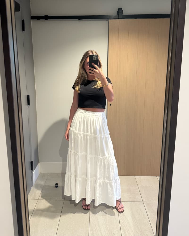 White Linen Tiered Maxi Skirt - Image 3