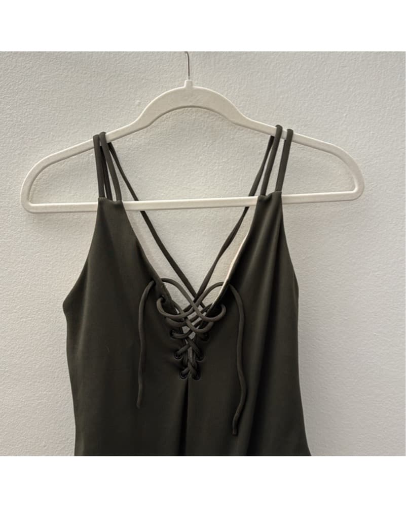 Army Green Lace Up One Piece Swimsuit - Image 2