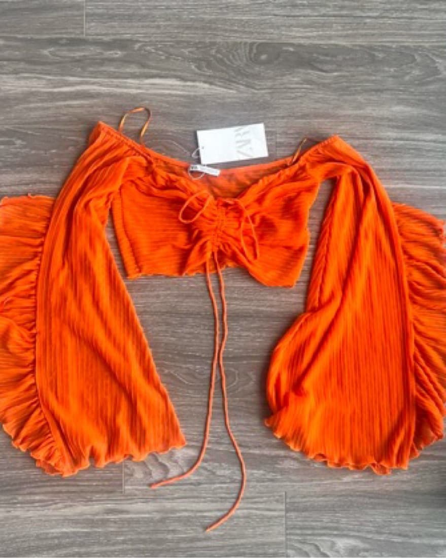Zara Orange Ruffle Bell Sleeve Top - Image 4