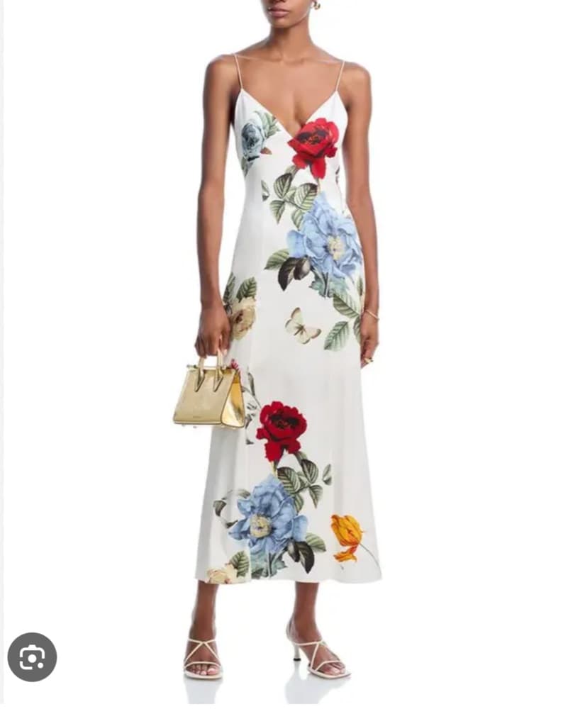Alice + Olivia White Floral Satin Dress - Image 2