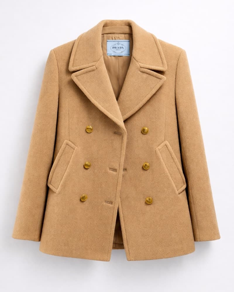 Prada Tan Wool Blend Double-Breasted Peacoat - Image 4