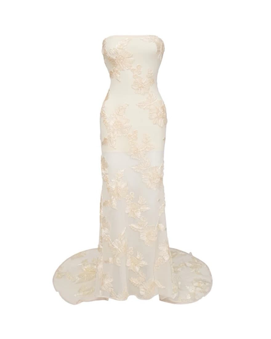 Elegant Floral Embroidered Strapless Gown - Image 4