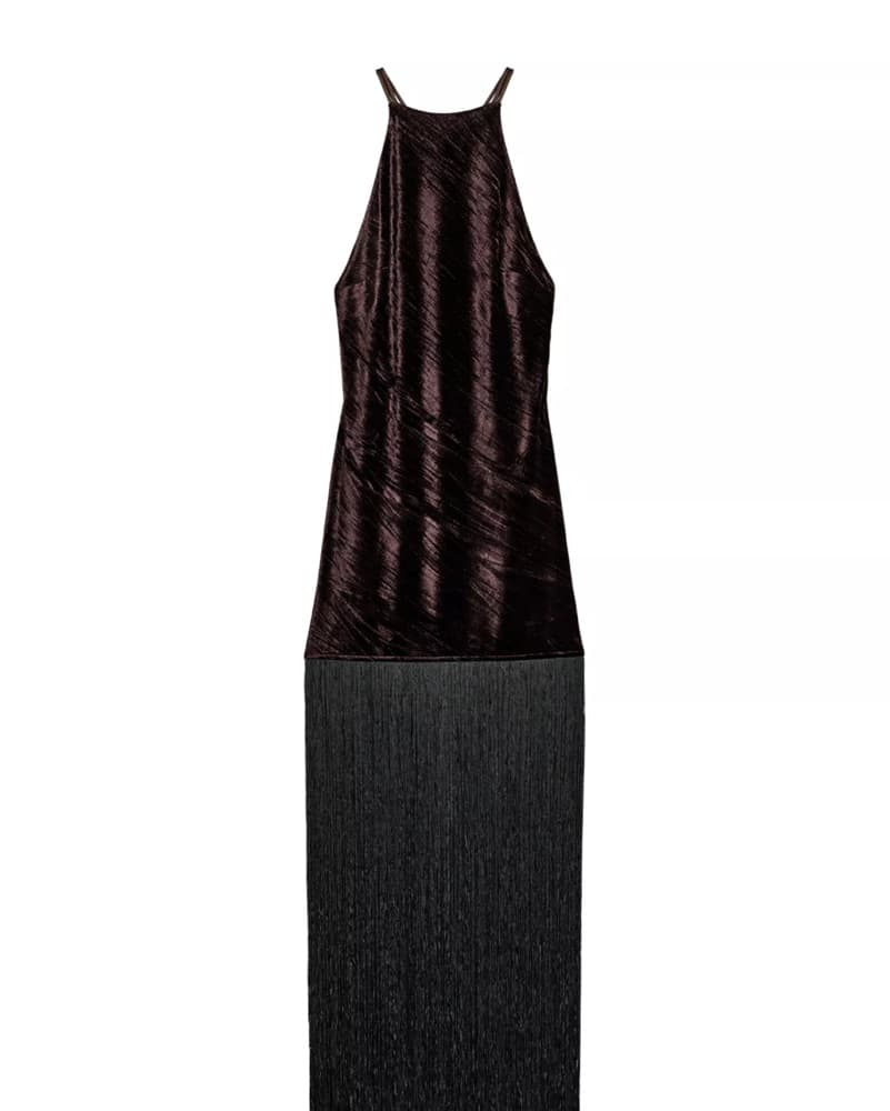 Brown Velvet Fringe Dress - Image 3