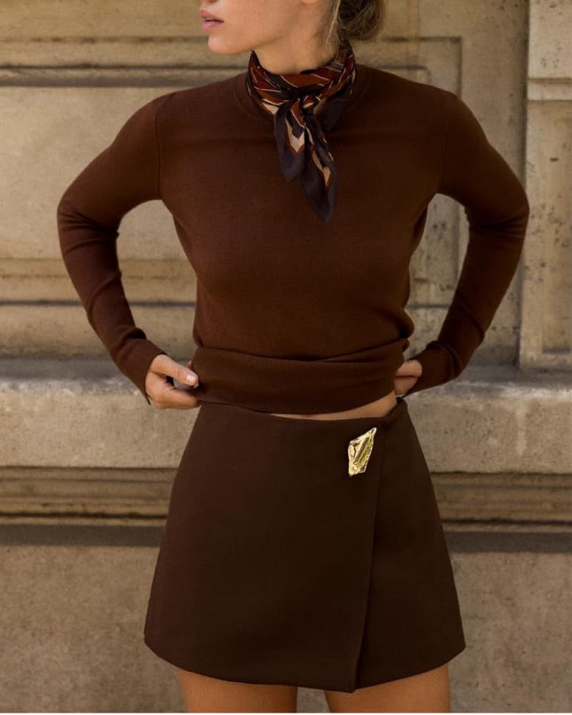 Zara Brown Wrap Skort With Gold Buckle - Image 2