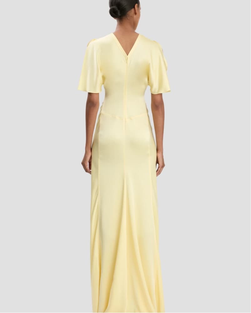 Pale Yellow Ruched Maxi Dress - Image 2