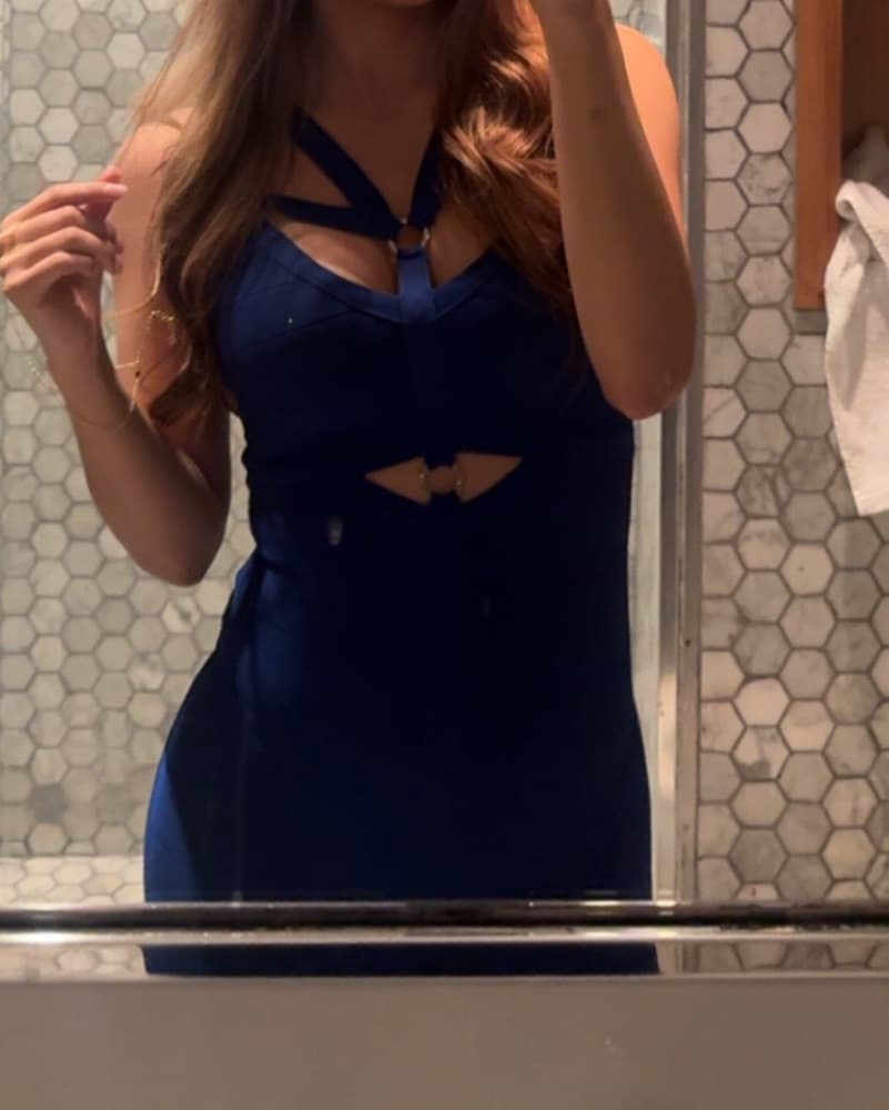 Vintage Bebe Dark Blue Bandage Dress - Image 2