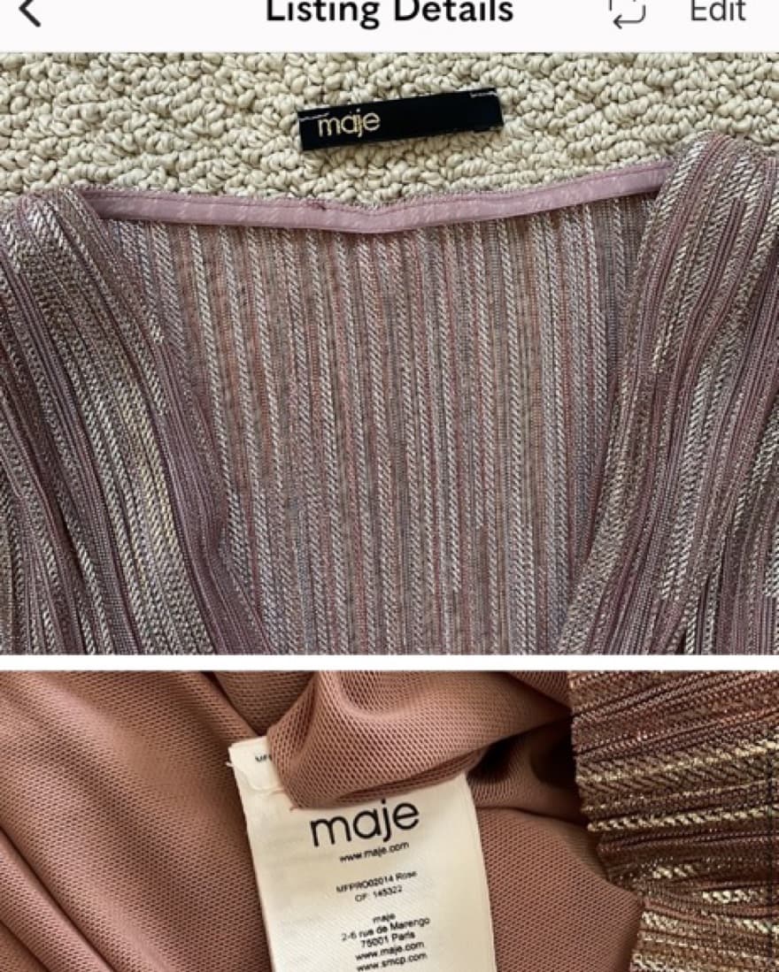Maje Pleated Ruched Pink Metallic Dress  - Image 5