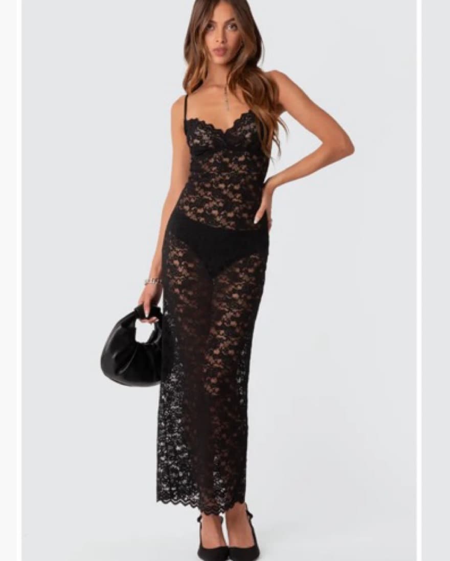 Edikted Black Lace Maxi Dress - Image 2