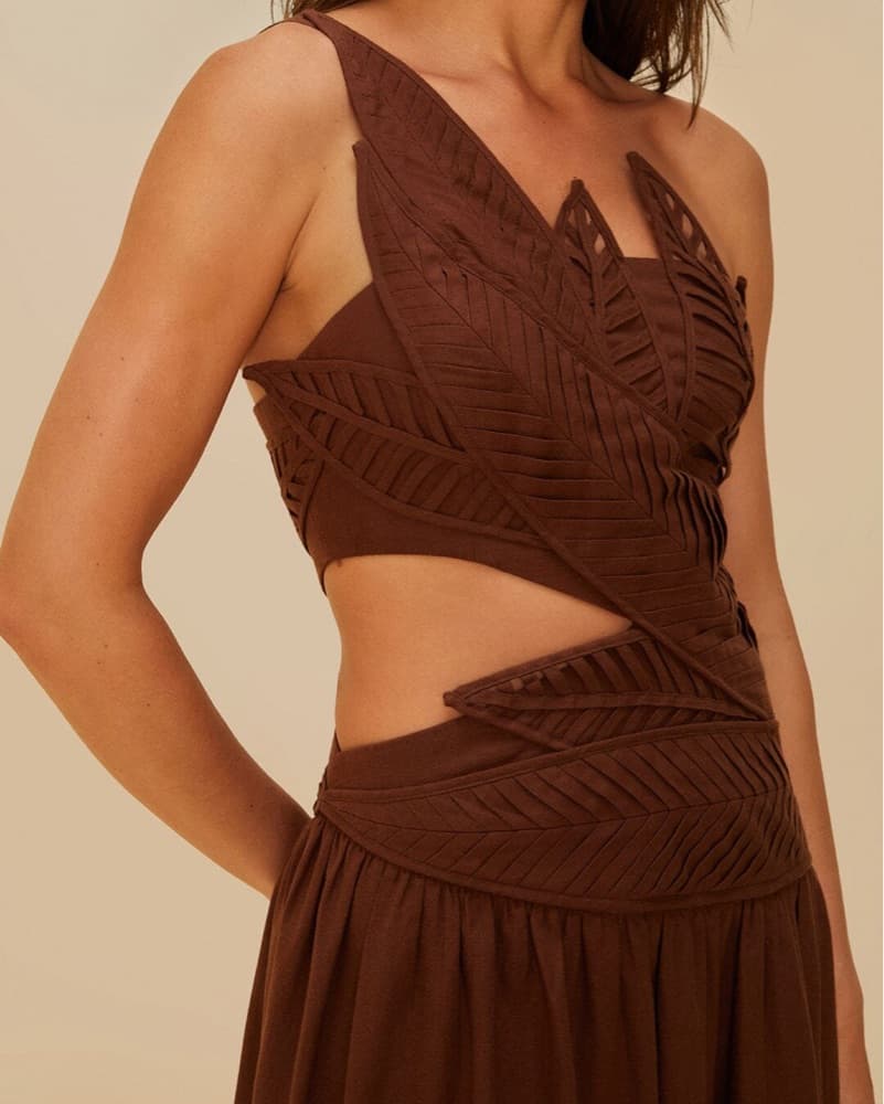 FARM Rio Brown Leaf Maxi Dress - Image 3