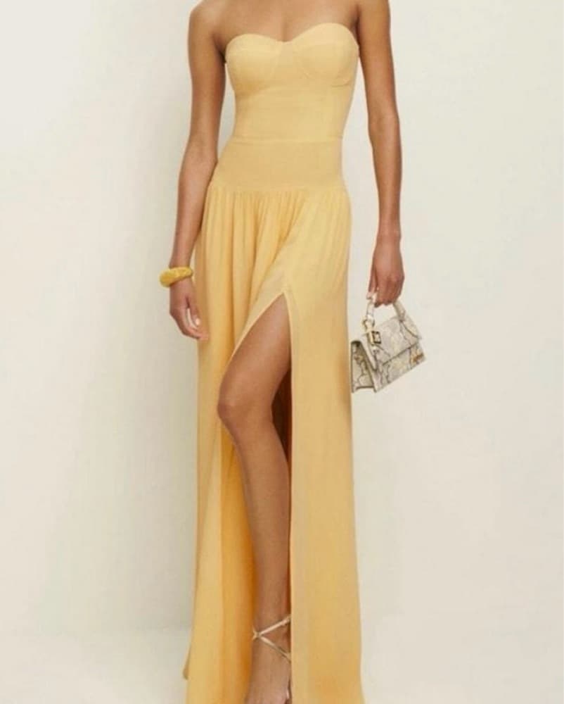 Reformation Yellow Arta Strapless Dress - Image 5