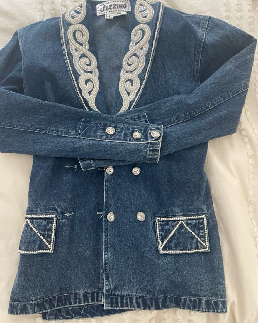 80s Vintage Jazzino Pearl Denim Jacket - Image 3