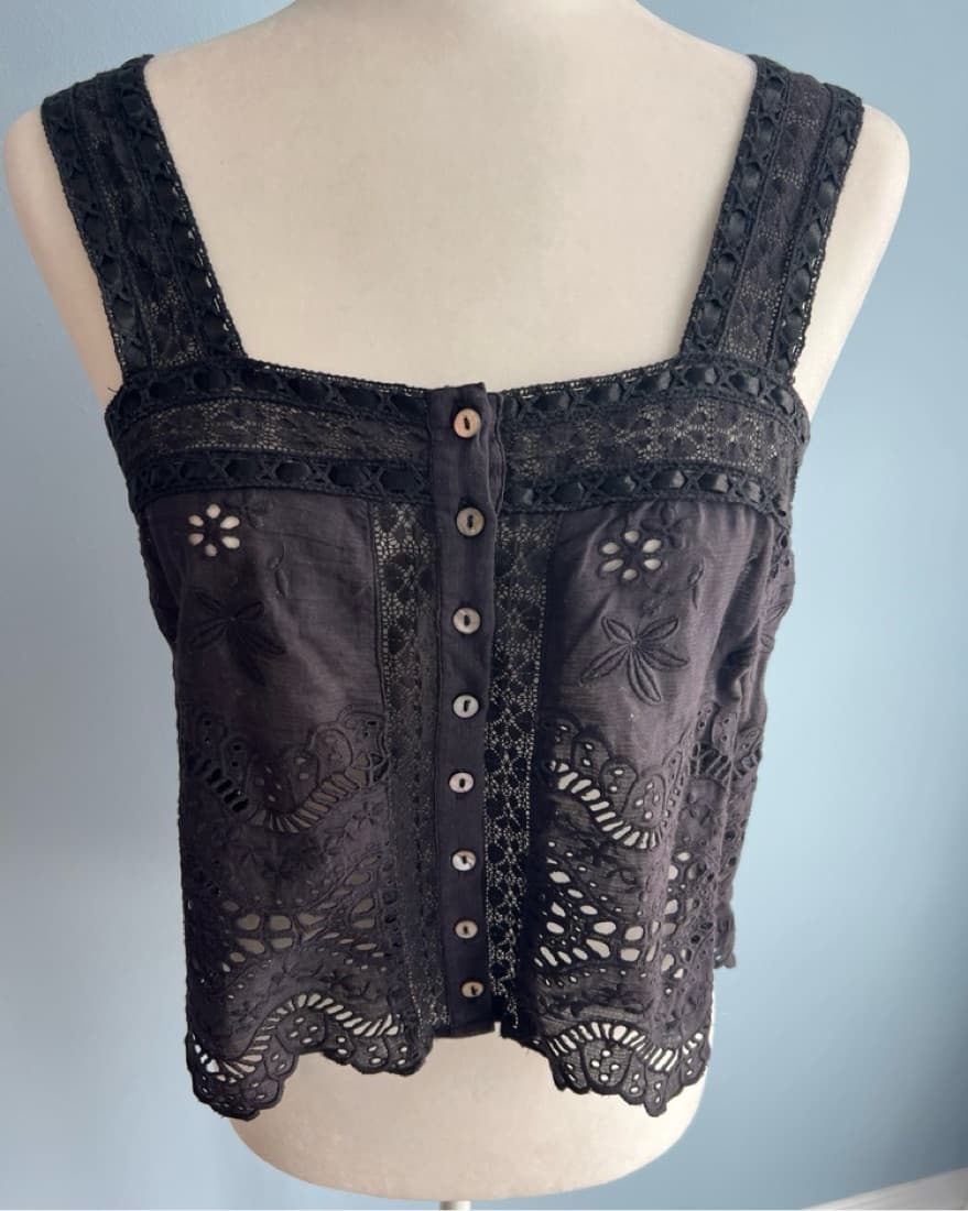 Loveshackfancy Black Eyelet Tank - Image 2