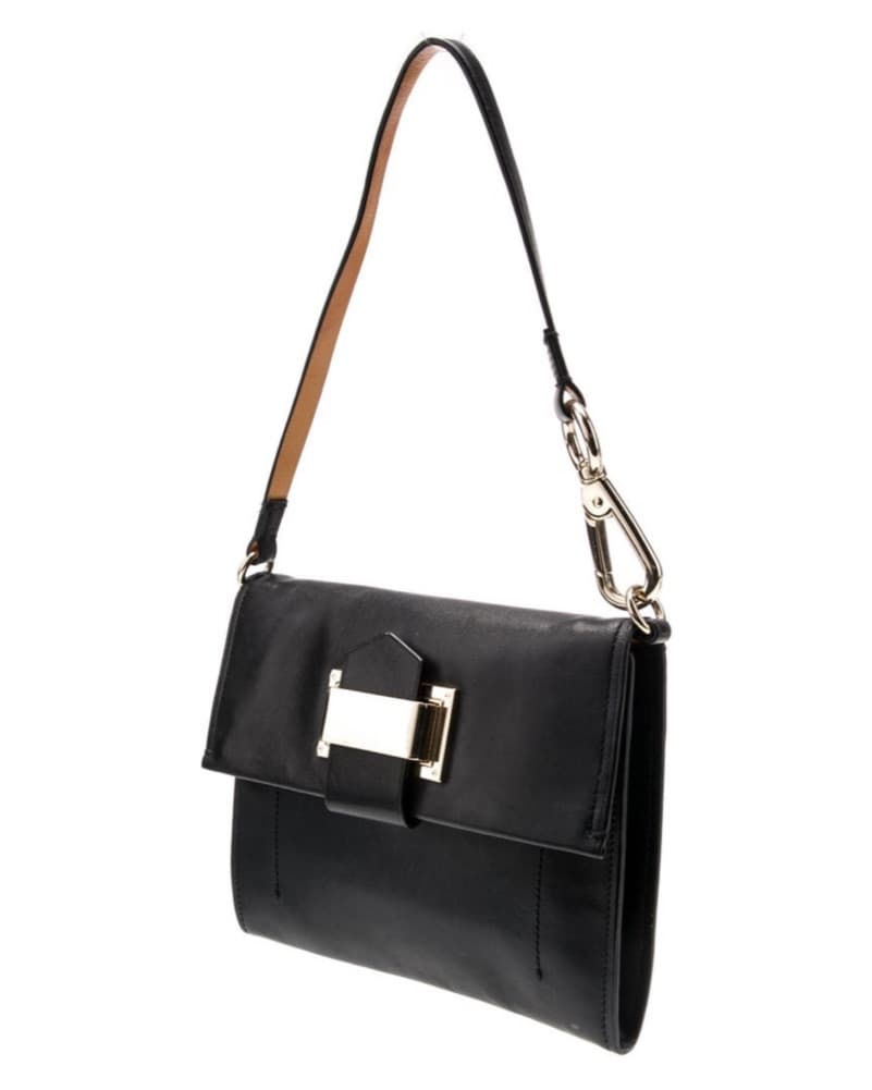 black leather clutch w/ gold hardware - Image 1