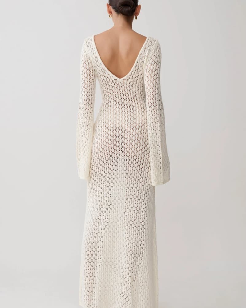 Crochet Fishtail Flare Sleeve Maxi Dress - Image 4