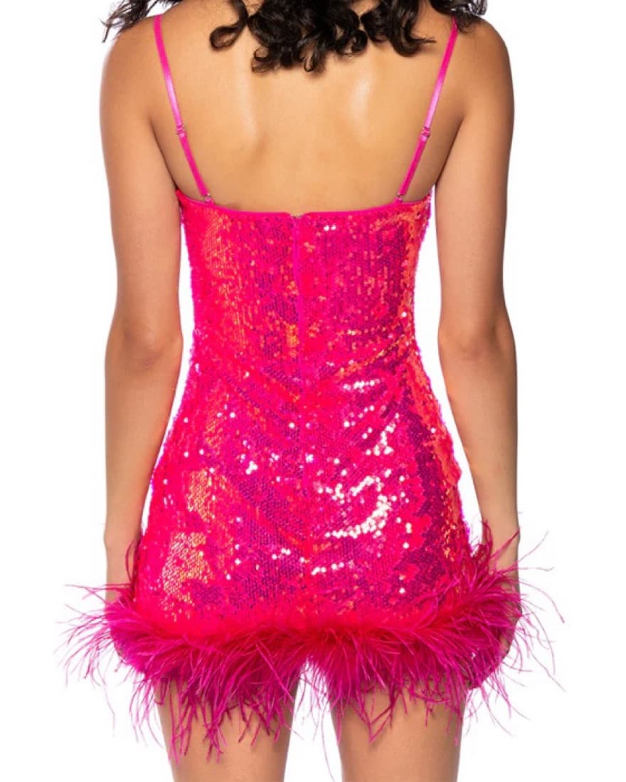 Akira Sequin Party Dress W/ Feather Trim - Image 2