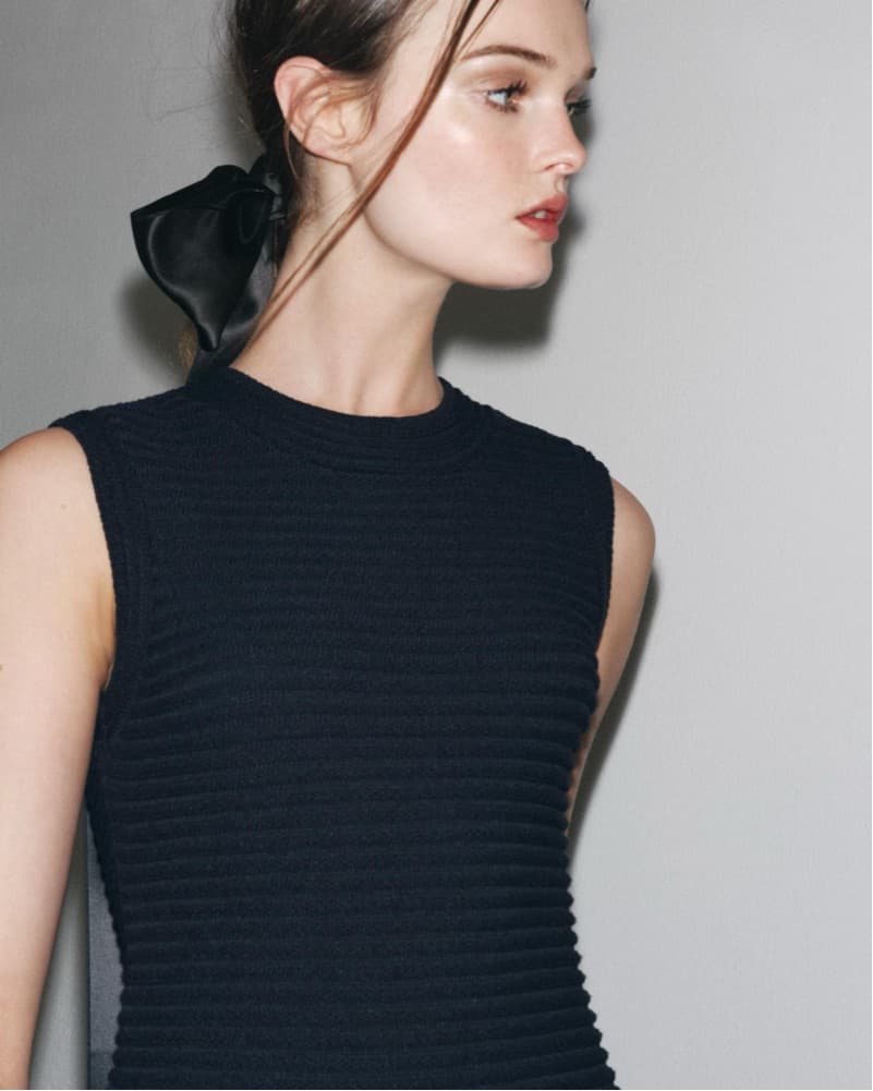 Fringed Knit Checkered Black Dress - Image 4