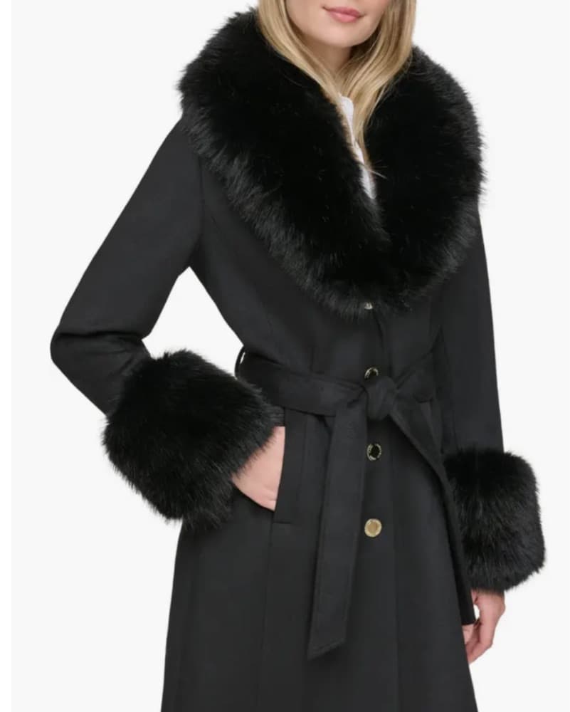 Karl Lagerfeld Black Faux Fur Trim Coat - Image 1