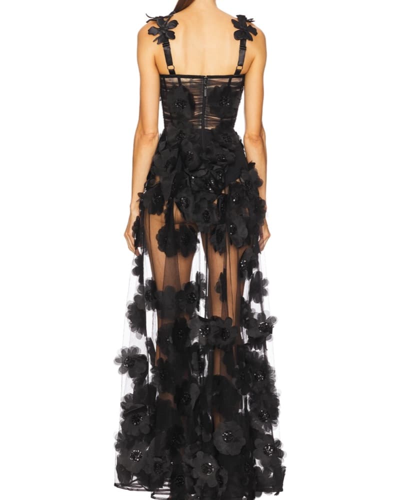 Glamorous Black Floral Gown - Image 3