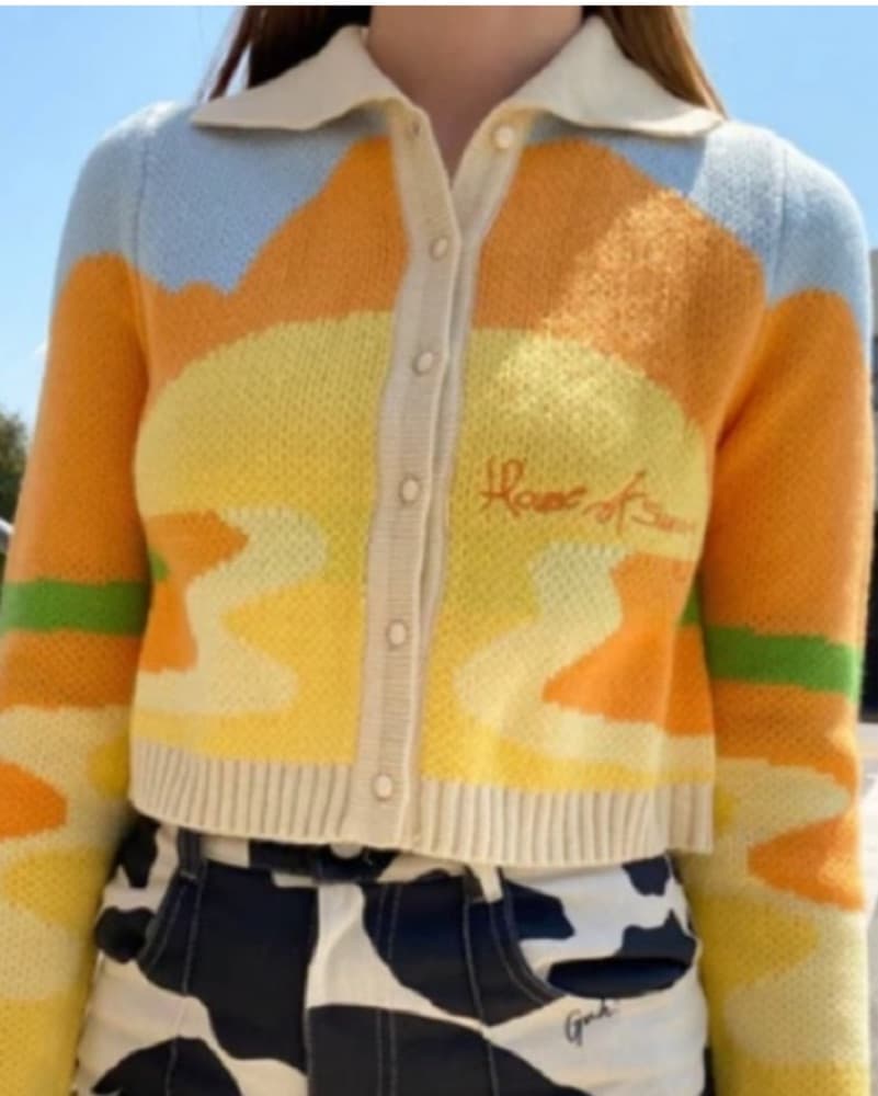 Retro Color Block Cardigan - Image 1