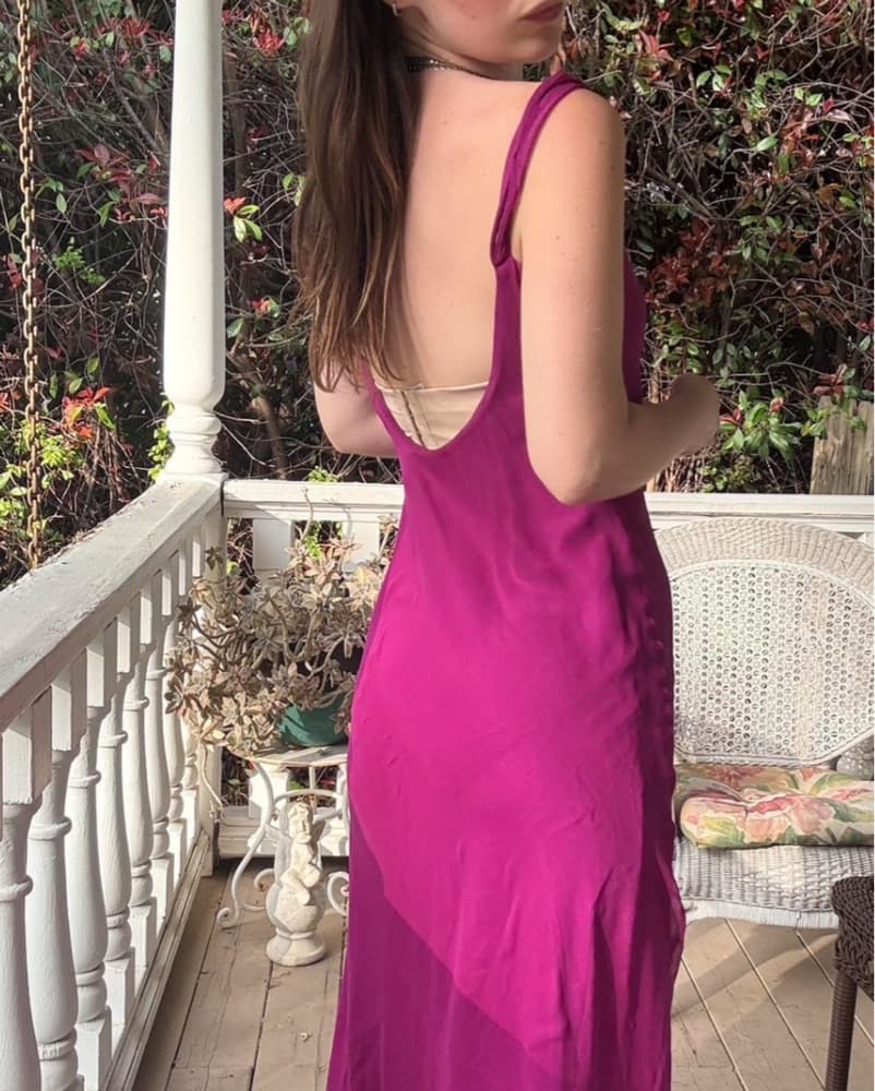 Magenta silk cowl neck dress - Image 2