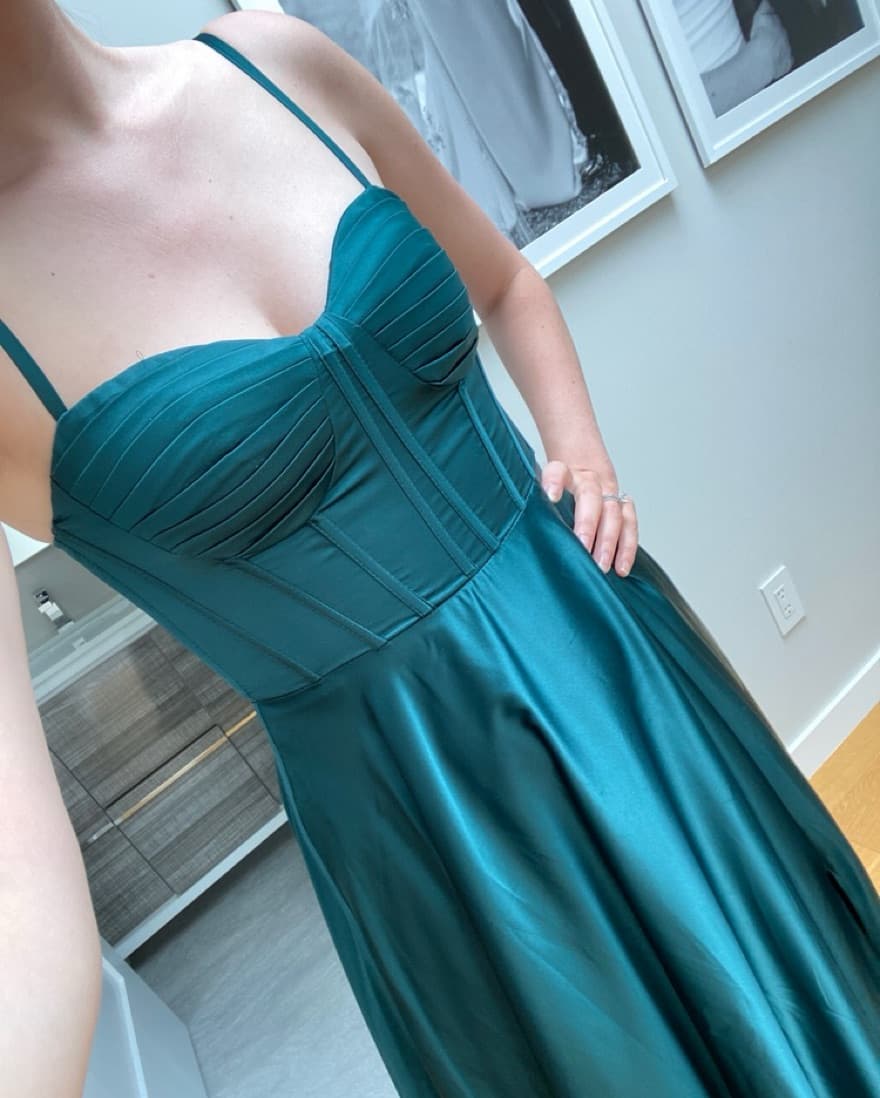 Green Evening Gown With Bustier Top - Image 3